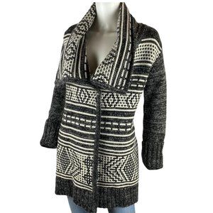 INTERMIX  Wool Blend Black & White Tribal Print Open Front Cardigan P/S